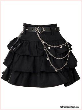 Gothic Lolita Mini Skirt Y2K Ruffled High Waist A-Line for Teens